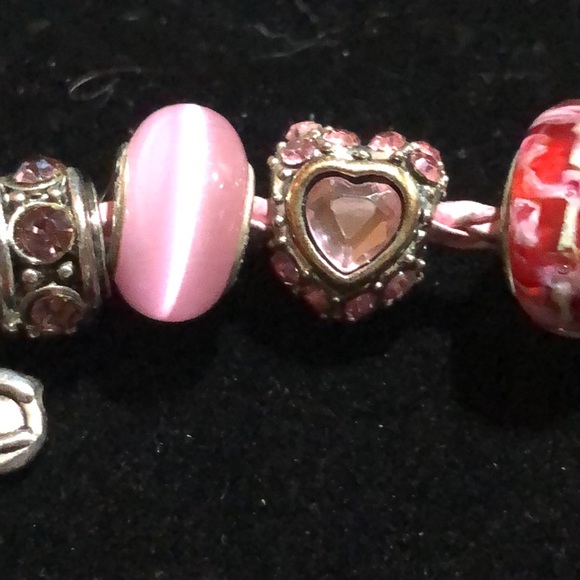 Pink Serjaden Leather Sterling Bracelet With Three 925 Charms - Picture 13 of 14